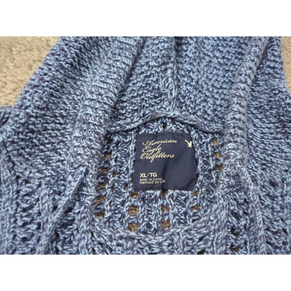 American Eagle Hoodie Sweater Womens XL Blue Pullover Drawstring OpenStitch Knit - Picture 2 of 8